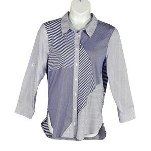 Calvin Klein Womens XL Purple Gingham Striped Patchwork Button Up Shirt Office